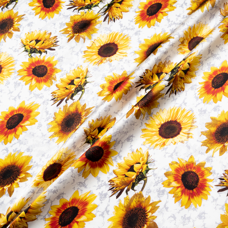 Sunflower Printed Black Pure Silk Satin