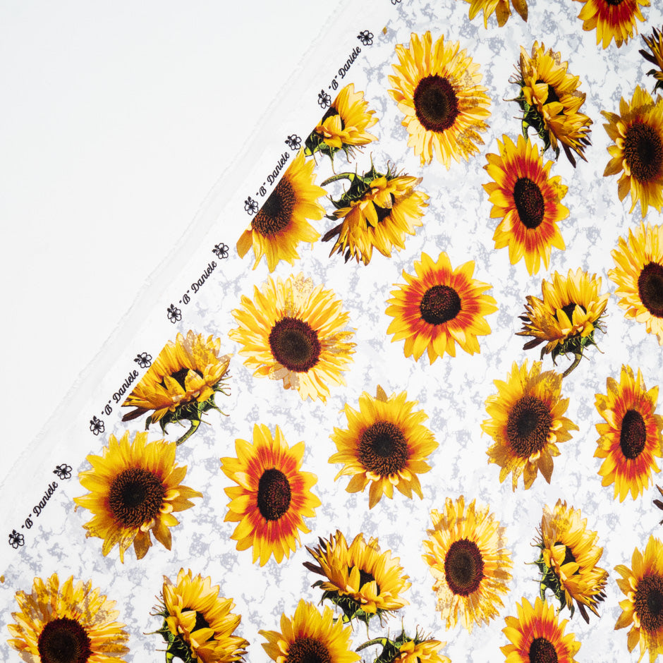 Sunflower Printed Black Pure Silk Satin