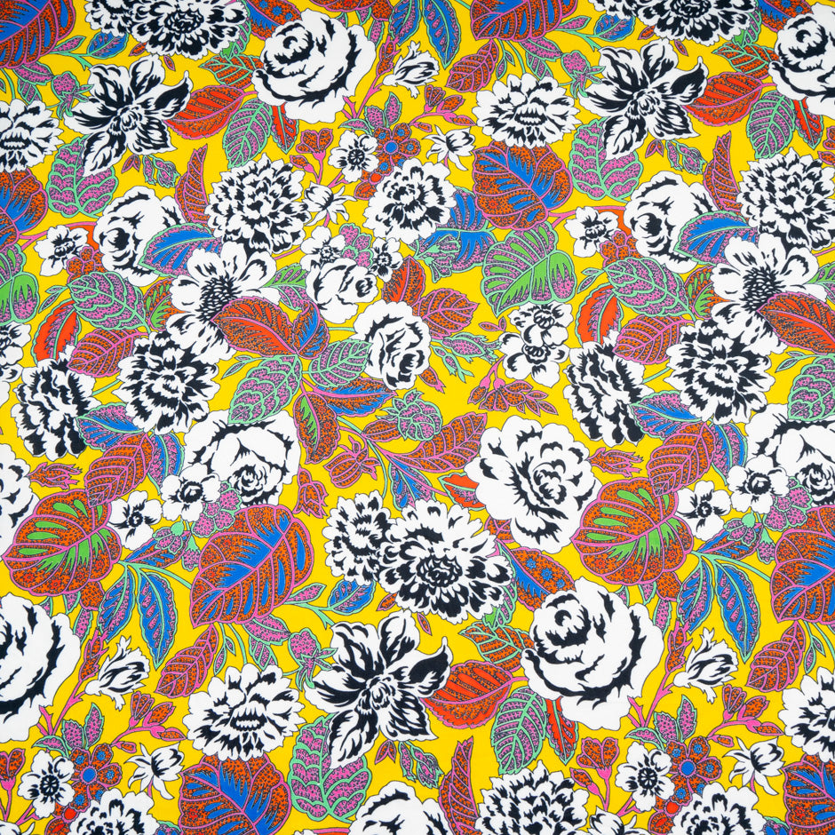 Floral Patterned Bright Yellow Pure Cotton Fleece