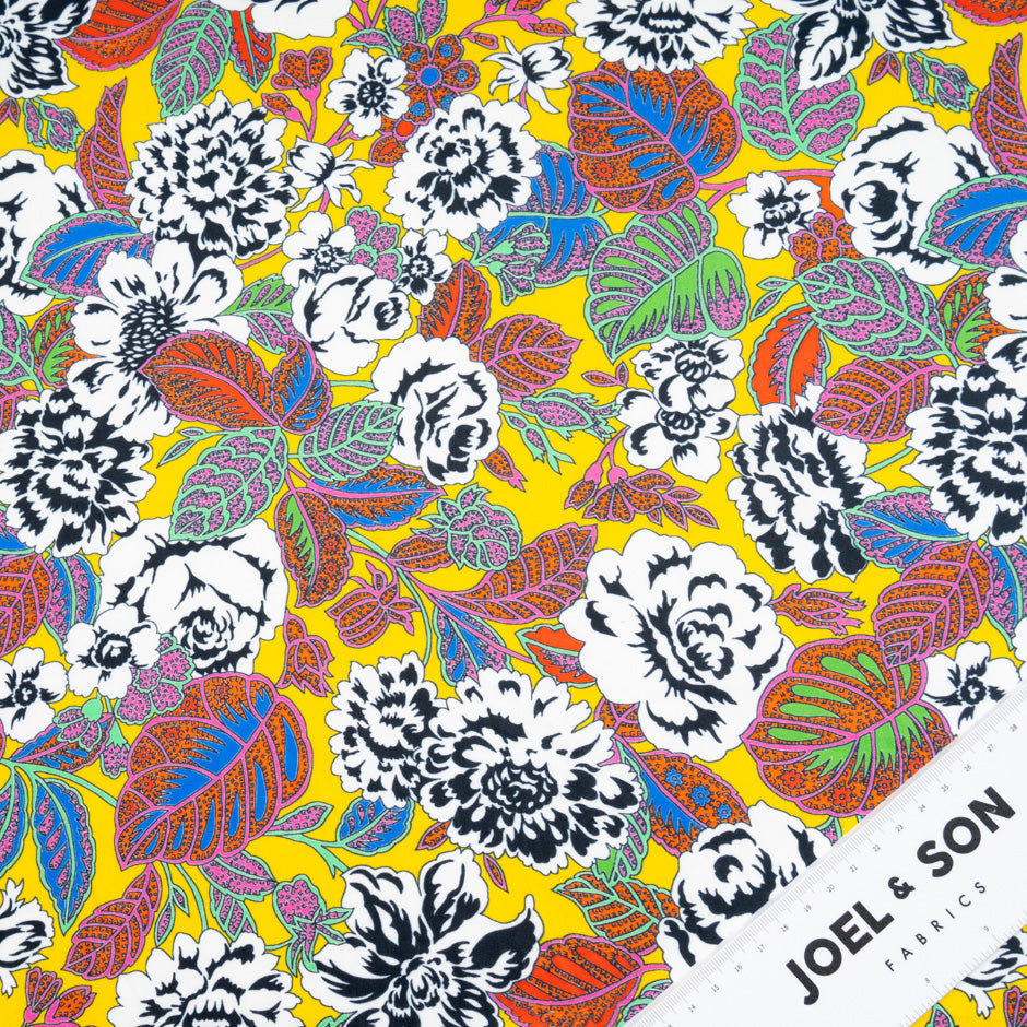 Floral Patterned Bright Yellow Pure Cotton Fleece