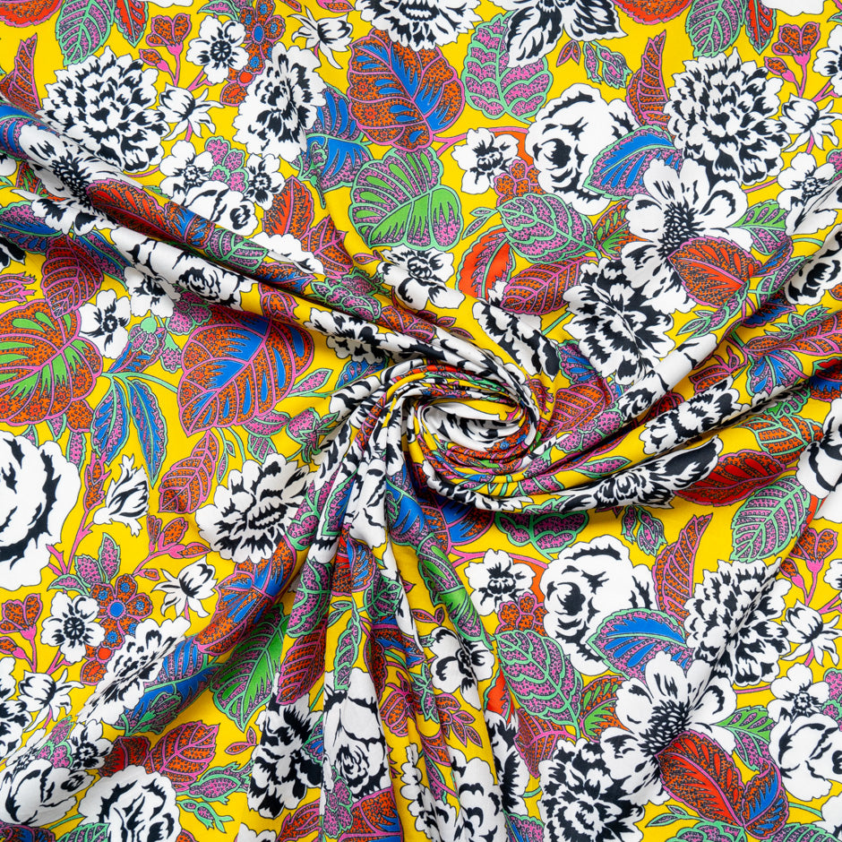 Floral Patterned Bright Yellow Pure Cotton Fleece
