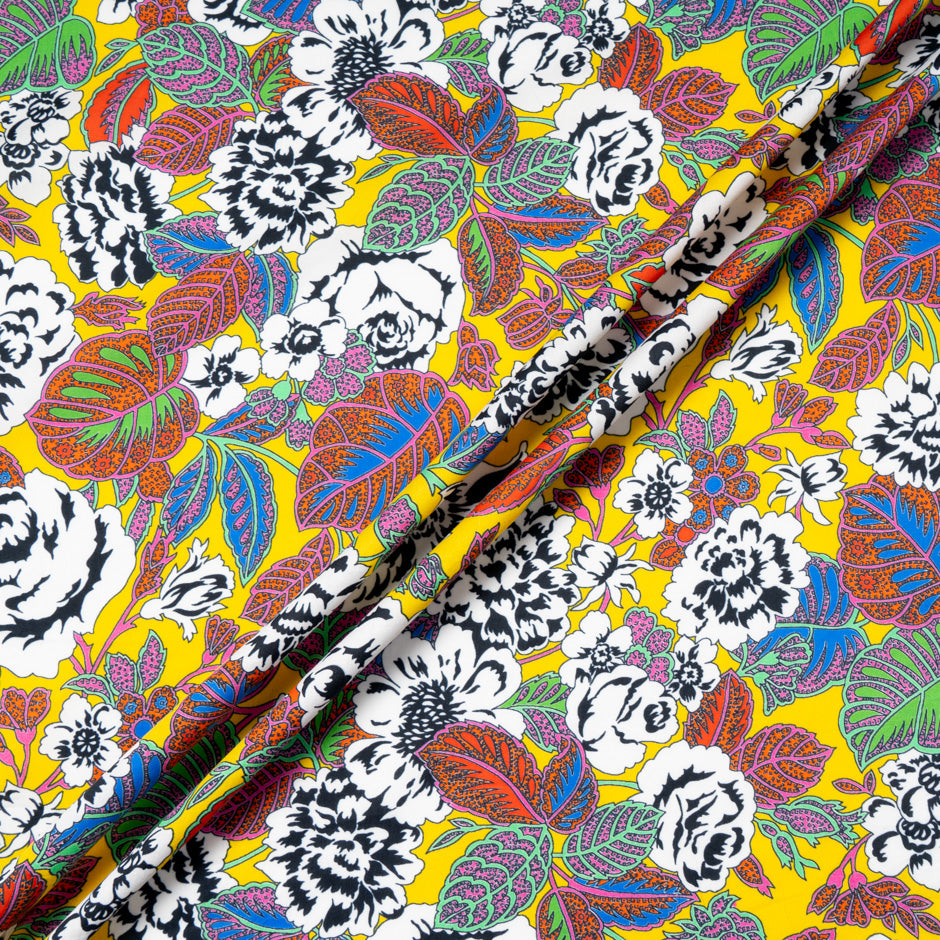 Floral Patterned Bright Yellow Pure Cotton Fleece