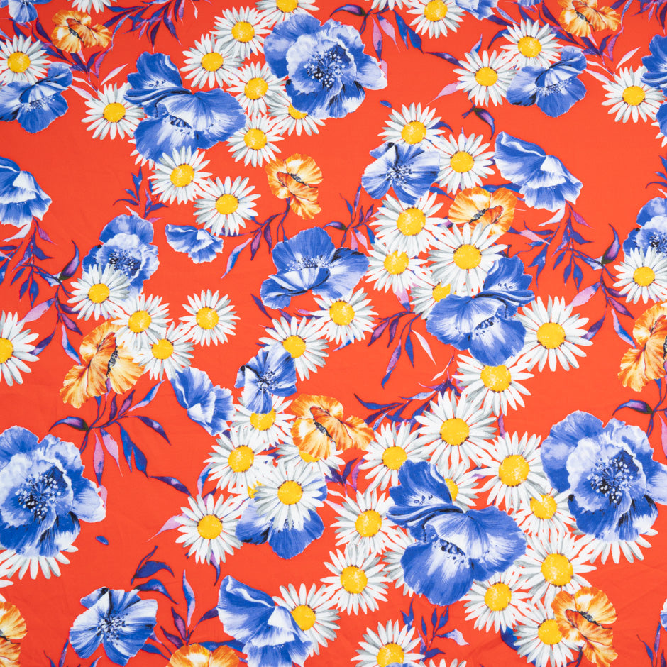 Daisy Printed Rich Red Pure Cotton
