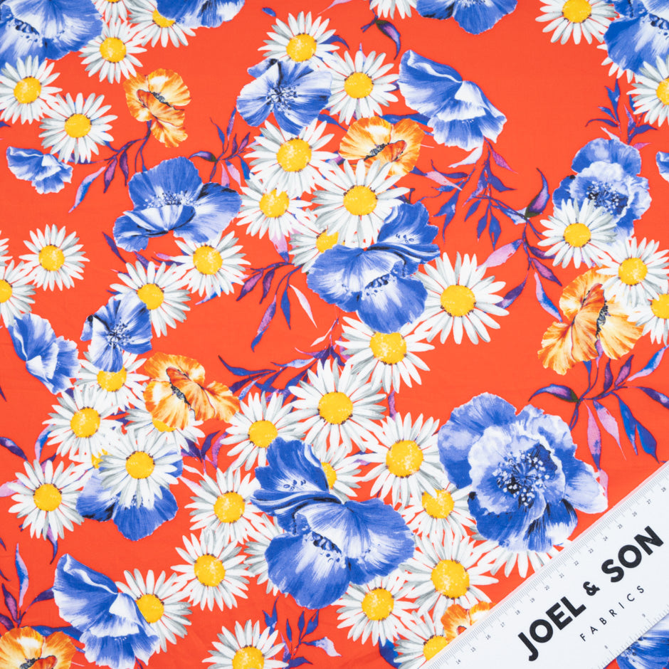 Daisy Printed Rich Red Pure Cotton
