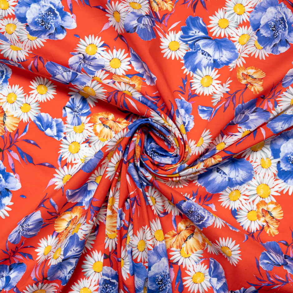 Daisy Printed Rich Red Pure Cotton