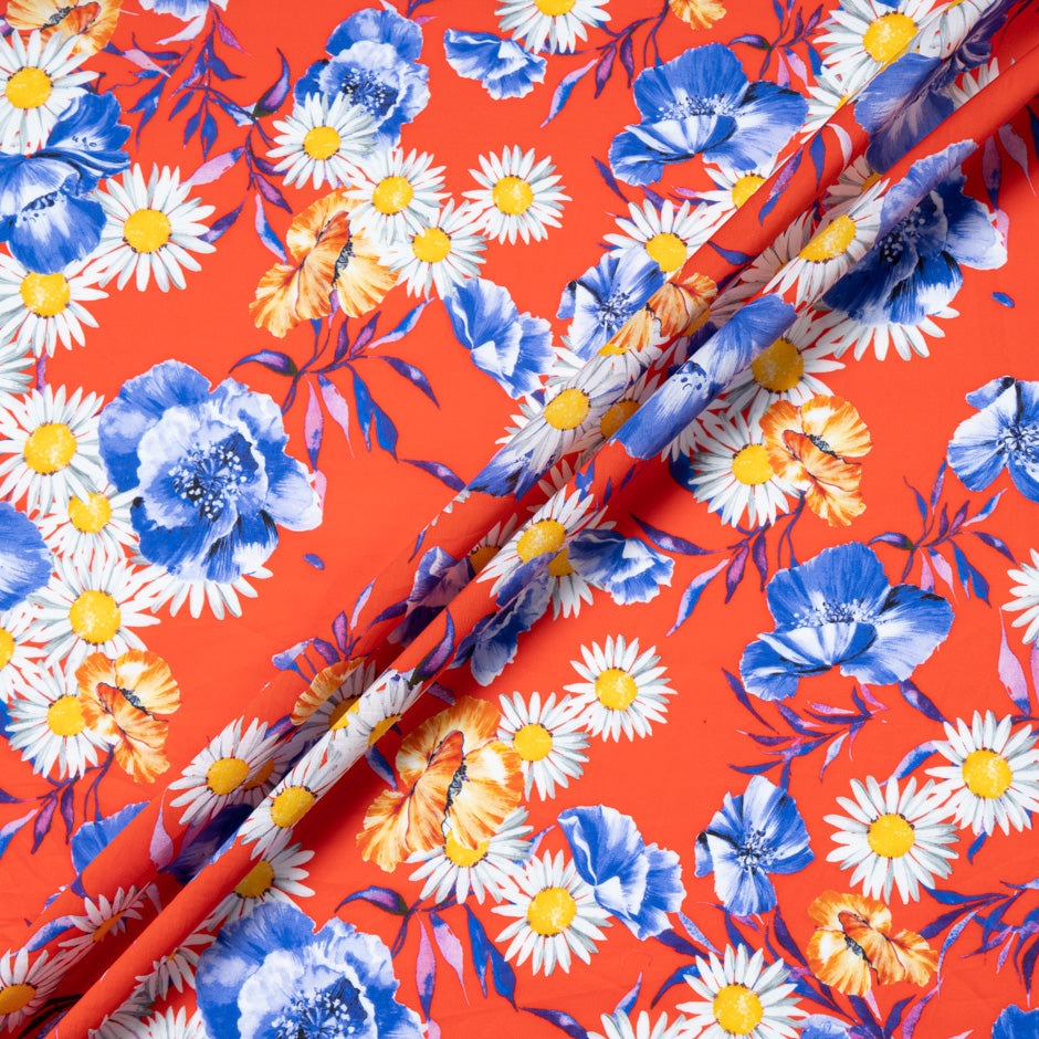 Daisy Printed Rich Red Pure Cotton
