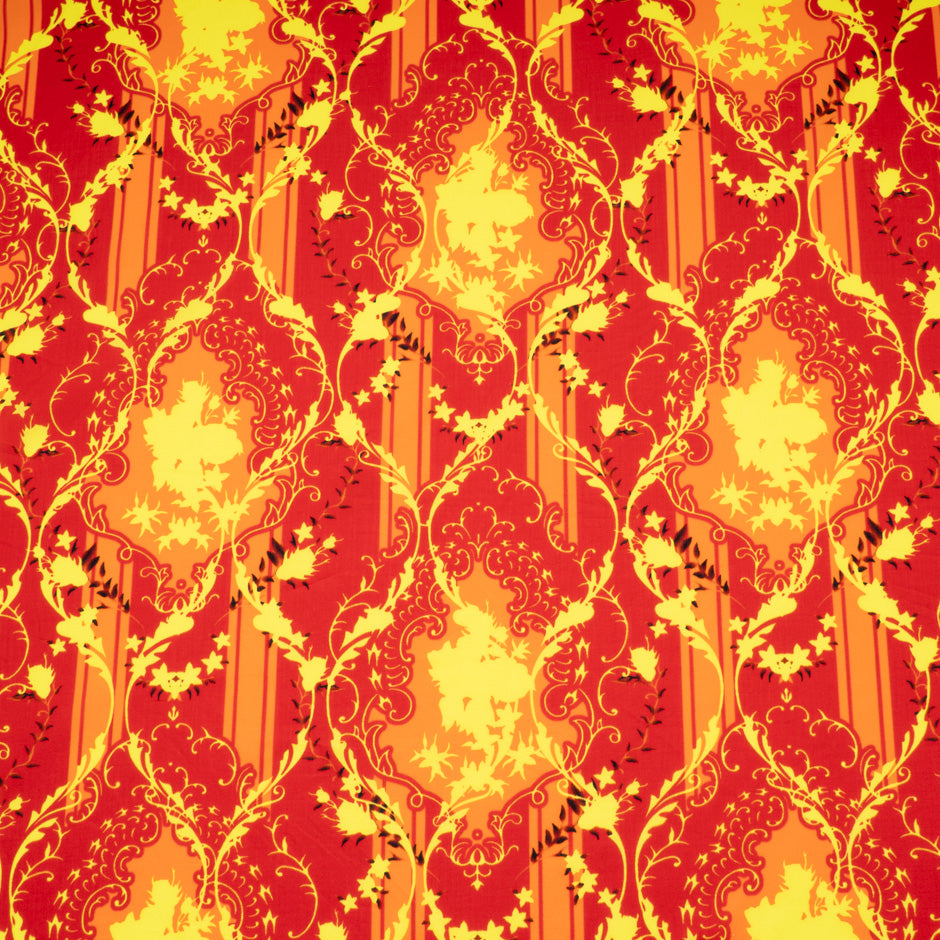 Yellow & Orange Printed Bright Red Cotton
