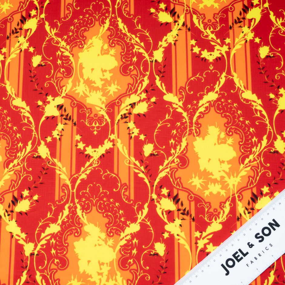Yellow & Orange Printed Bright Red Cotton