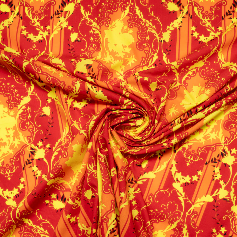 Yellow & Orange Printed Bright Red Cotton