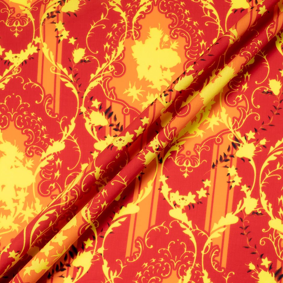 Yellow & Orange Printed Bright Red Cotton