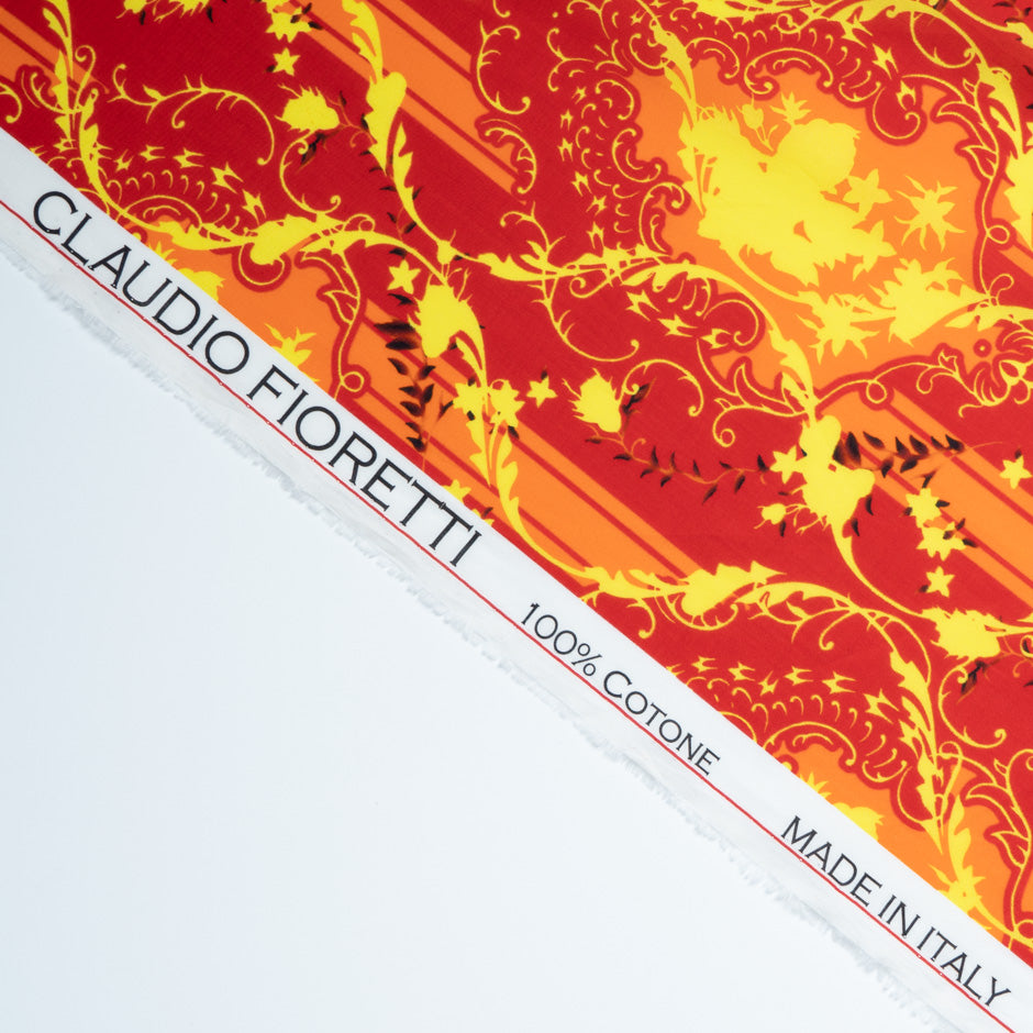 Yellow & Orange Printed Bright Red Cotton