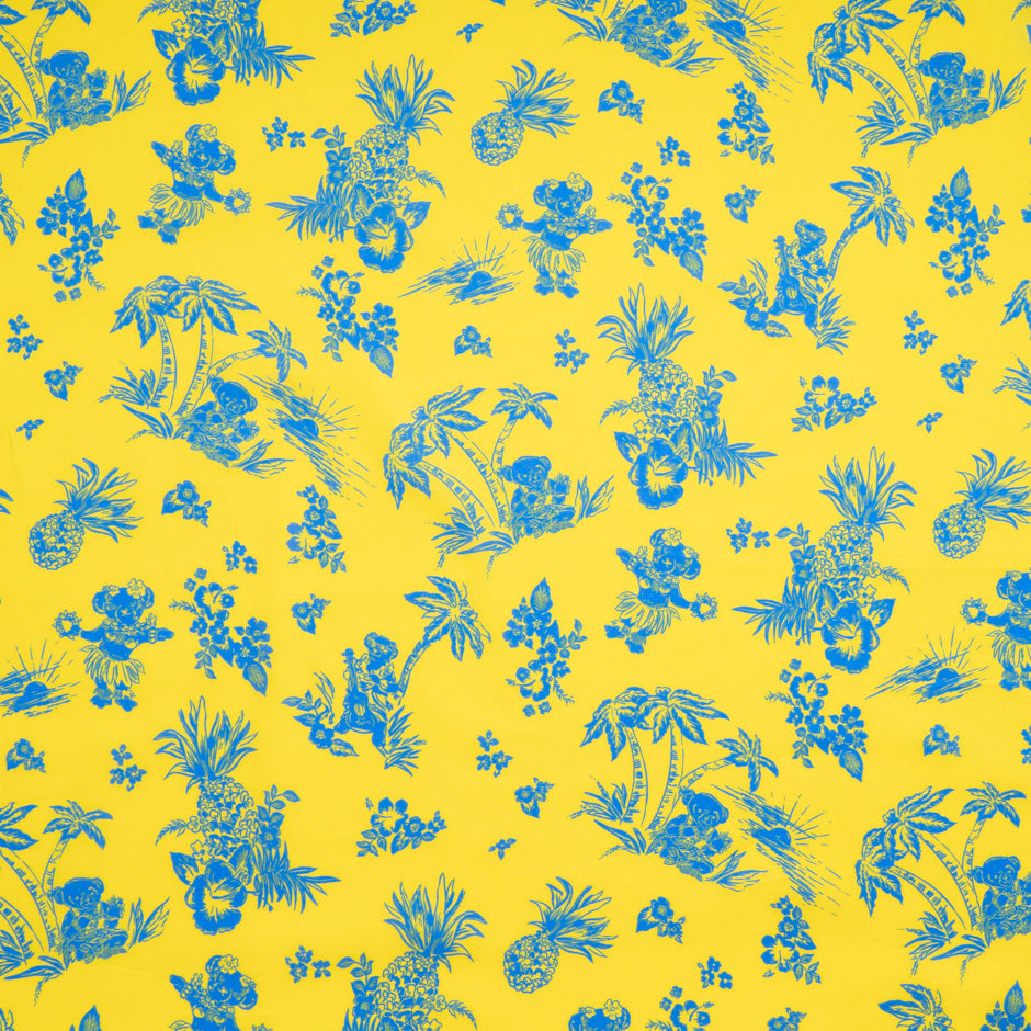 Cornflower Blue Floral Printed Yellow Cotton