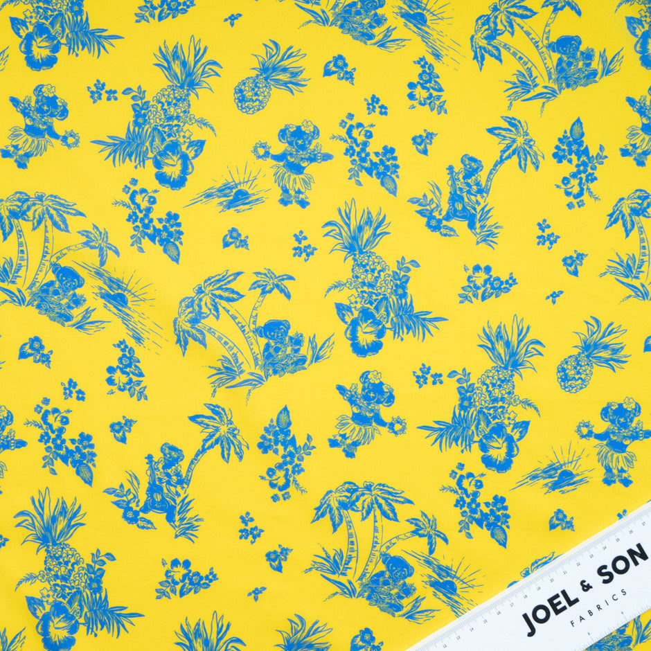 Cornflower Blue Floral Printed Yellow Cotton