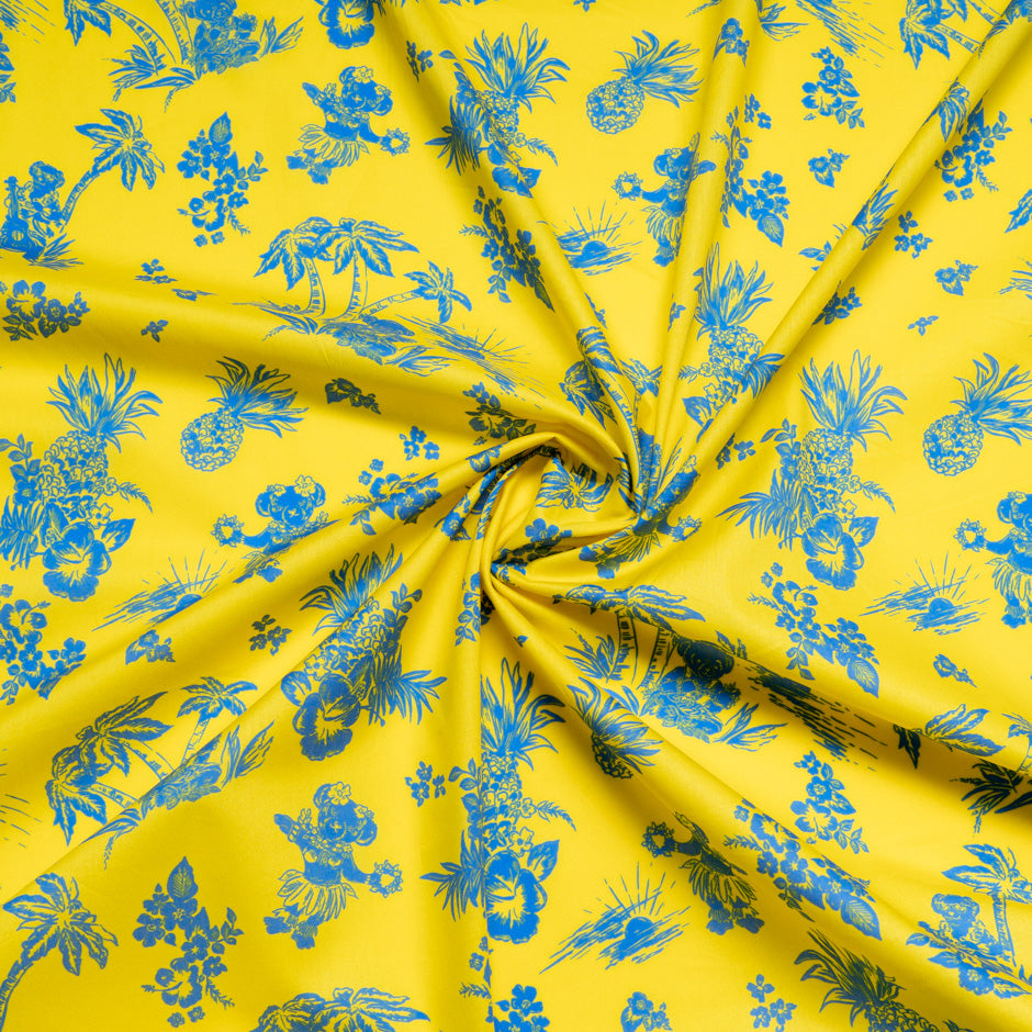 Cornflower Blue Floral Printed Yellow Cotton