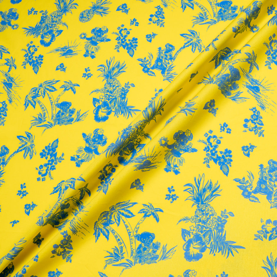Cornflower Blue Floral Printed Yellow Cotton