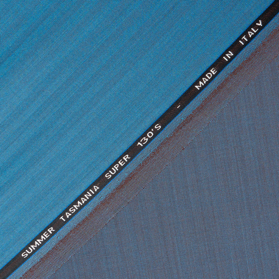 Turquoise/Blue Double-Faced Super 130s Pure Wool Suiting