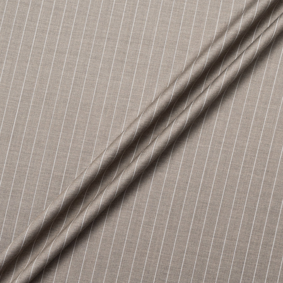 Mid Brown Striped Super 130s Pure Wool Suiting