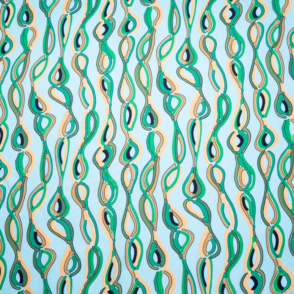 Abstract Patterned Sky Blue Silk Twill