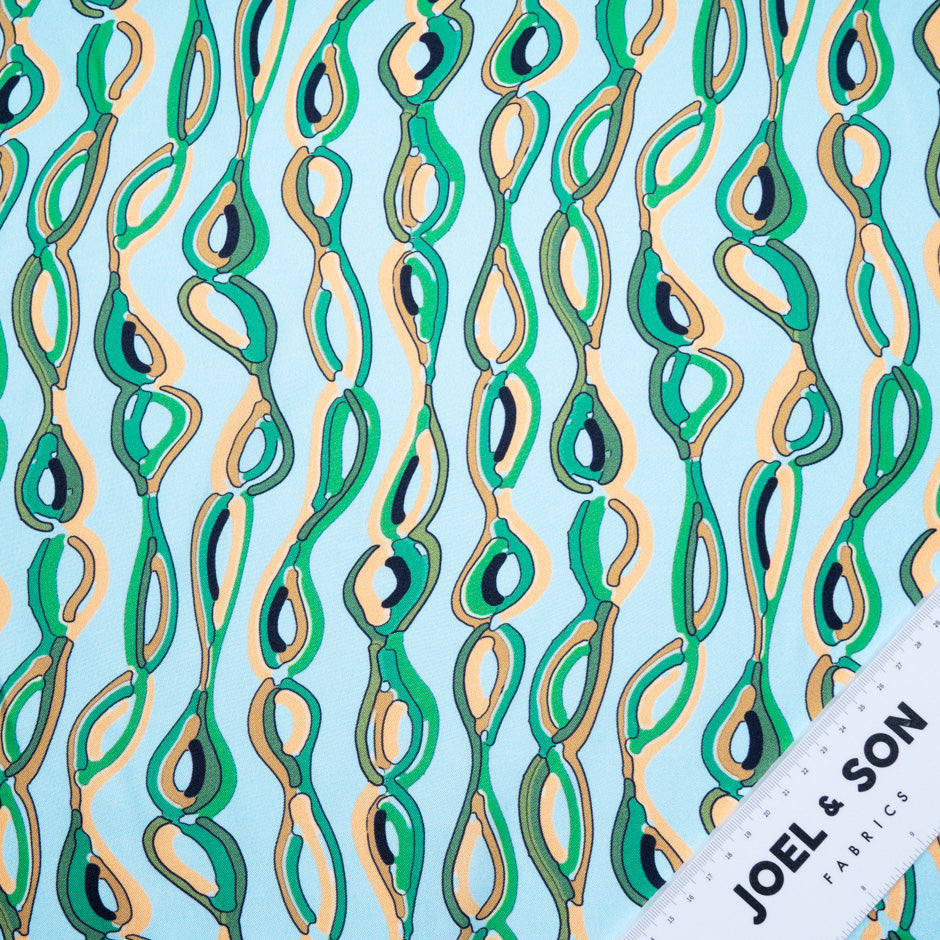 Abstract Patterned Sky Blue Silk Twill