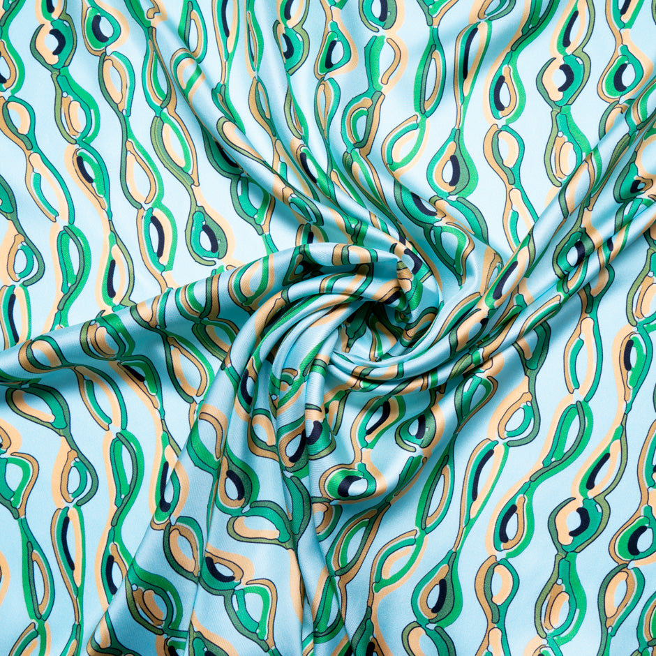 Abstract Patterned Sky Blue Silk Twill