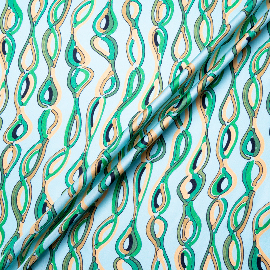 Abstract Patterned Sky Blue Silk Twill