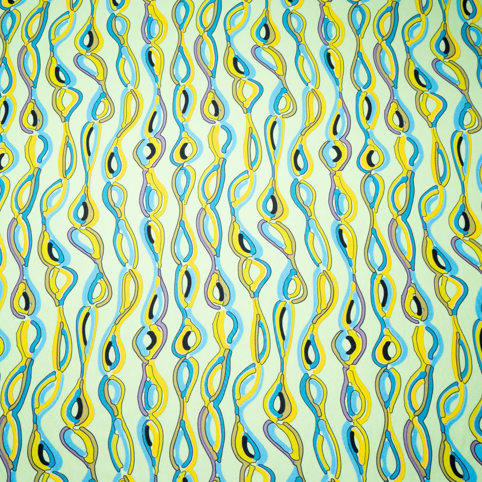 Abstract Patterned Green Silk Twill