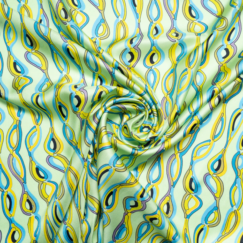 Abstract Patterned Green Silk Twill