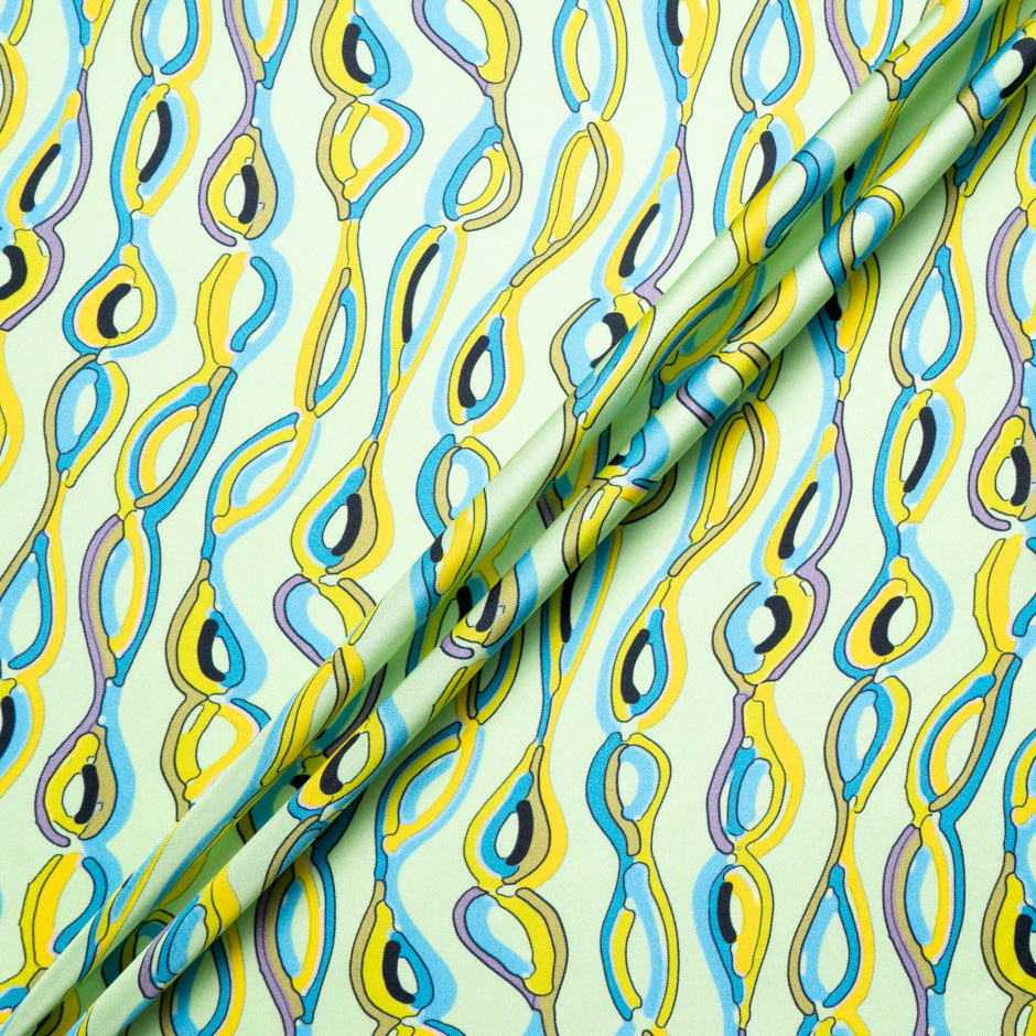 Abstract Patterned Green Silk Twill