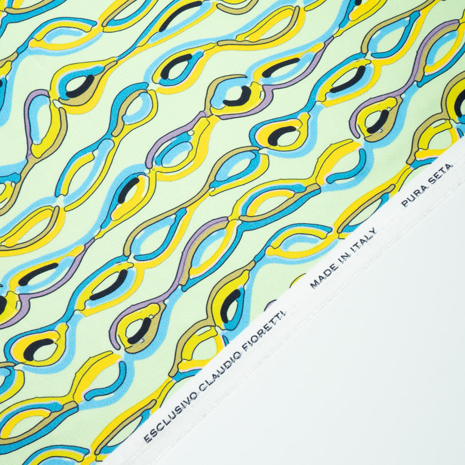 Abstract Patterned Green Silk Twill