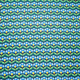 Blue & Green Geo Floral Printed Pure Silk Jacquard