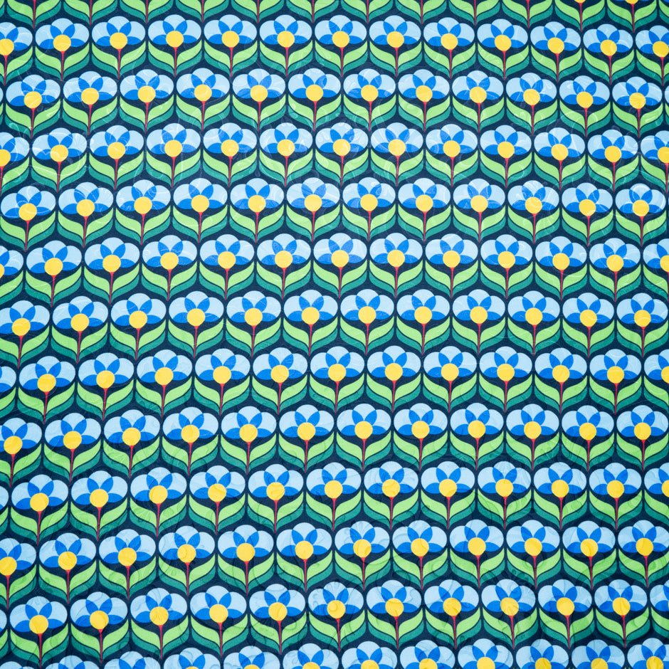 Blue & Green Geo Floral Printed Pure Silk Jacquard