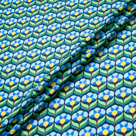 Blue & Green Geo Floral Printed Pure Silk Jacquard