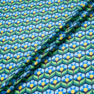 Blue & Green Geo Floral Printed Pure Silk Jacquard