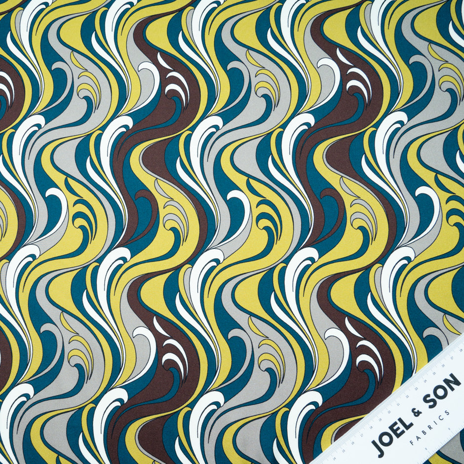 Multi-Coloured Swirl Patterned Pure Silk Twill