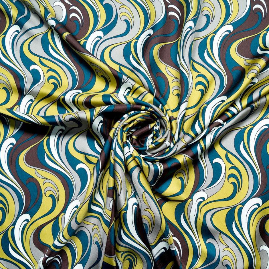 Multi-Coloured Swirl Patterned Pure Silk Twill