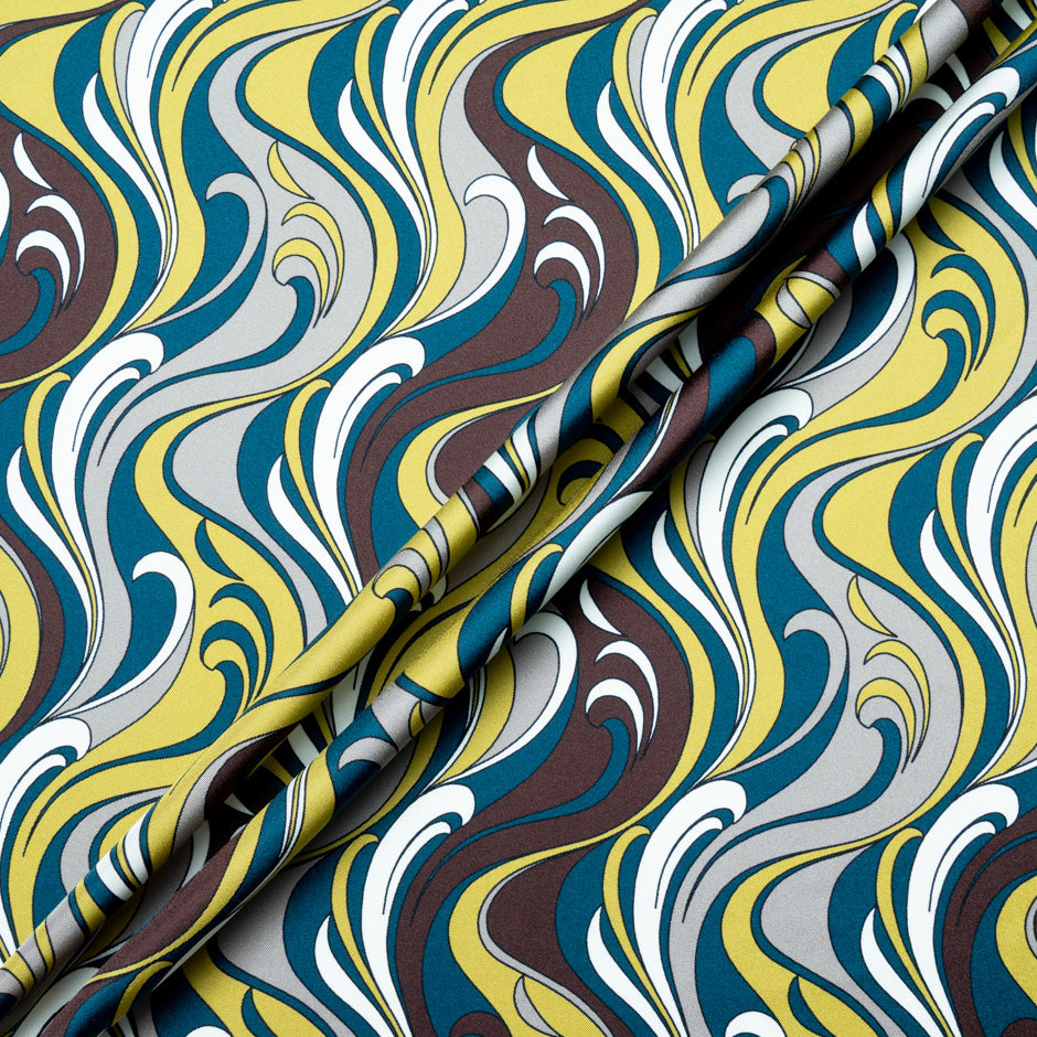 Multi-Coloured Swirl Patterned Pure Silk Twill