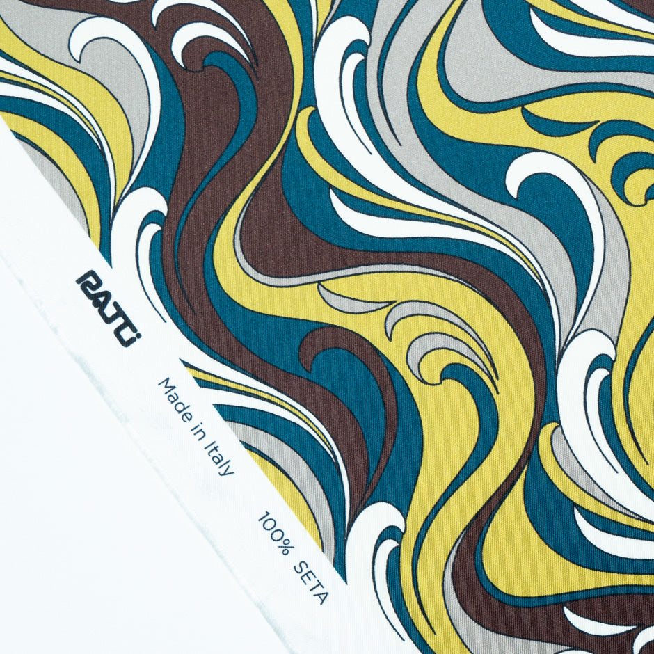 Multi-Coloured Swirl Patterned Pure Silk Twill