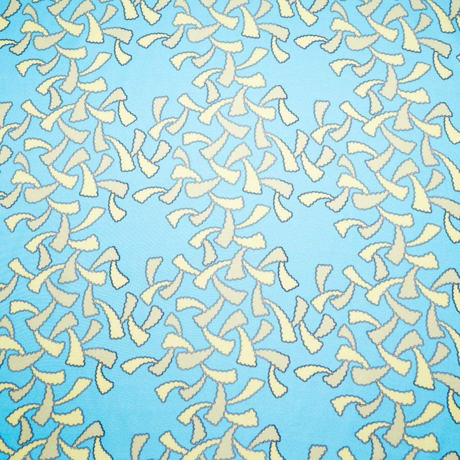 Yellow Patterned Baby Blue Silk Twill
