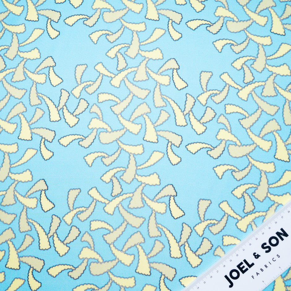 Yellow Patterned Baby Blue Silk Twill