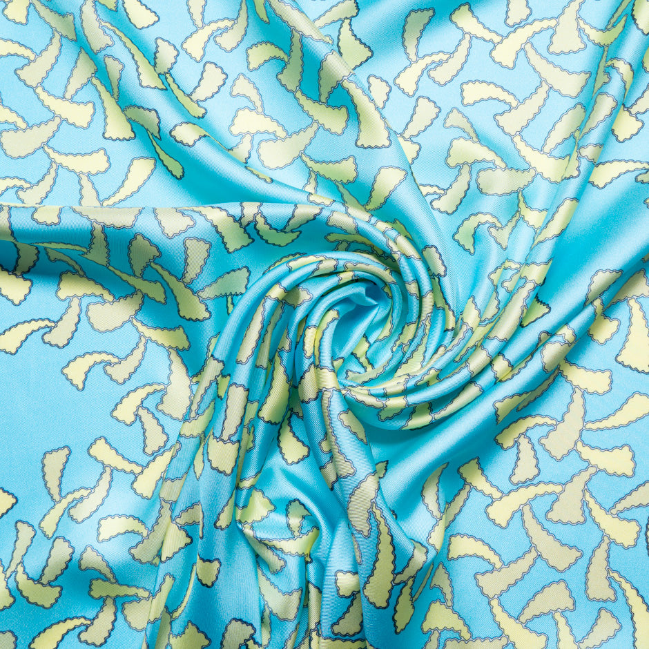 Yellow Patterned Baby Blue Silk Twill