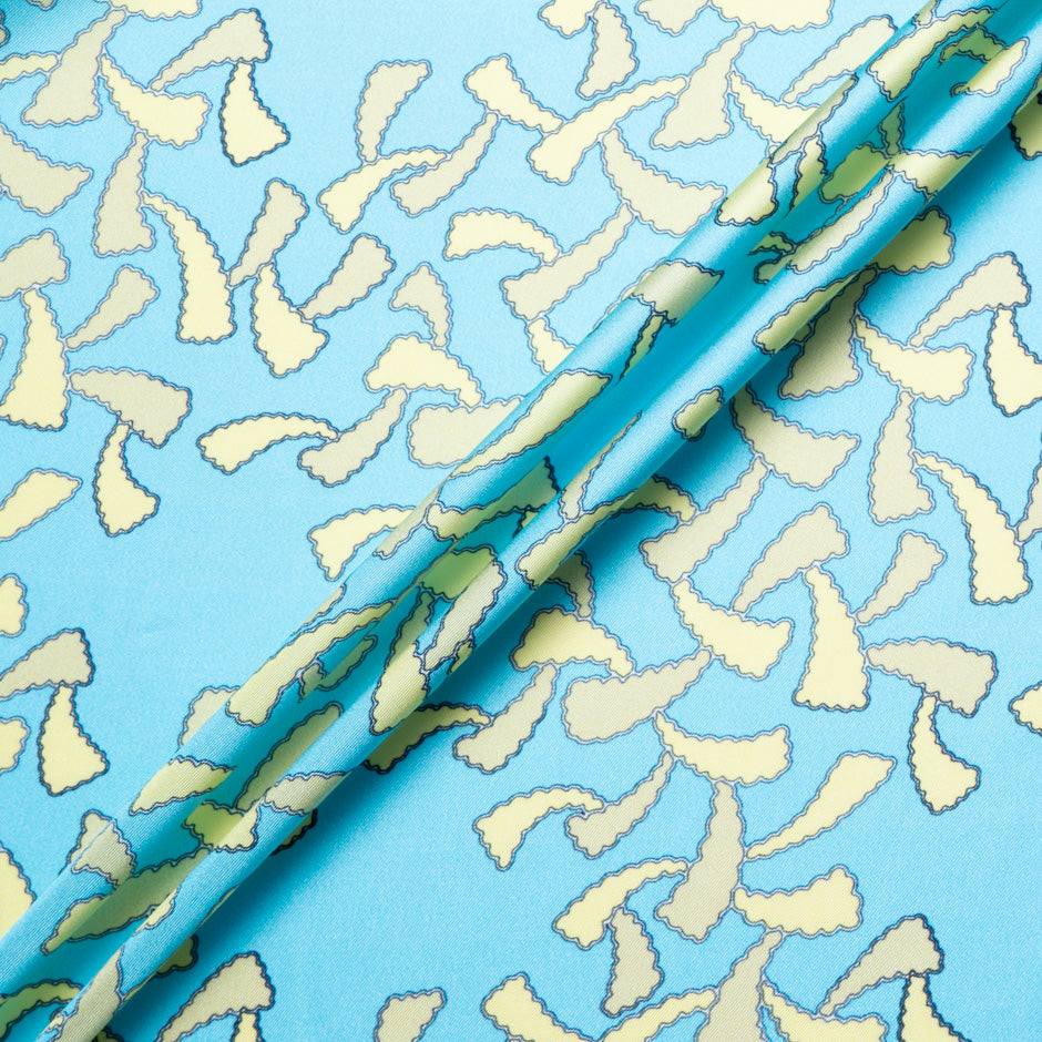 Yellow Patterned Baby Blue Silk Twill