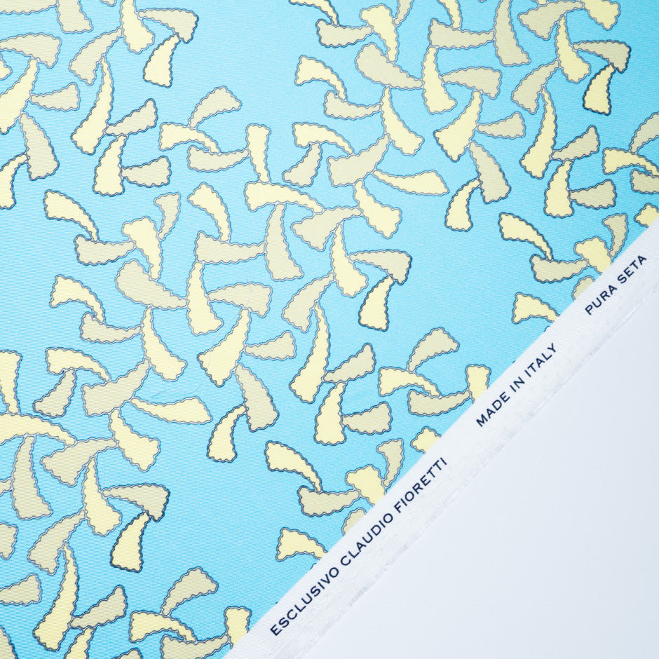 Yellow Patterned Baby Blue Silk Twill