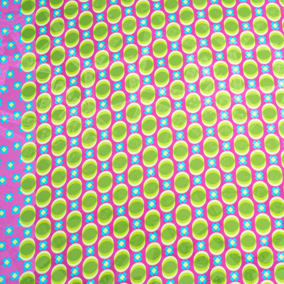 Green Geometric Printed Fuchsia Silk Jacquard