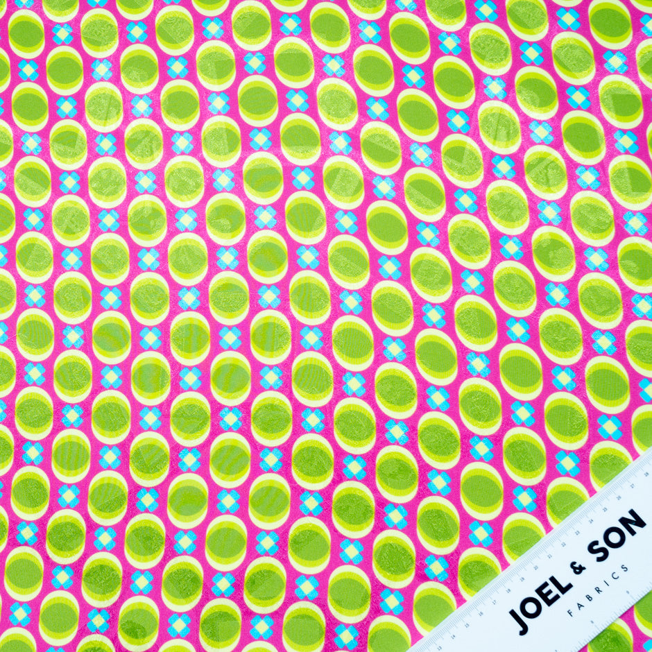 Green Geometric Printed Fuchsia Silk Jacquard