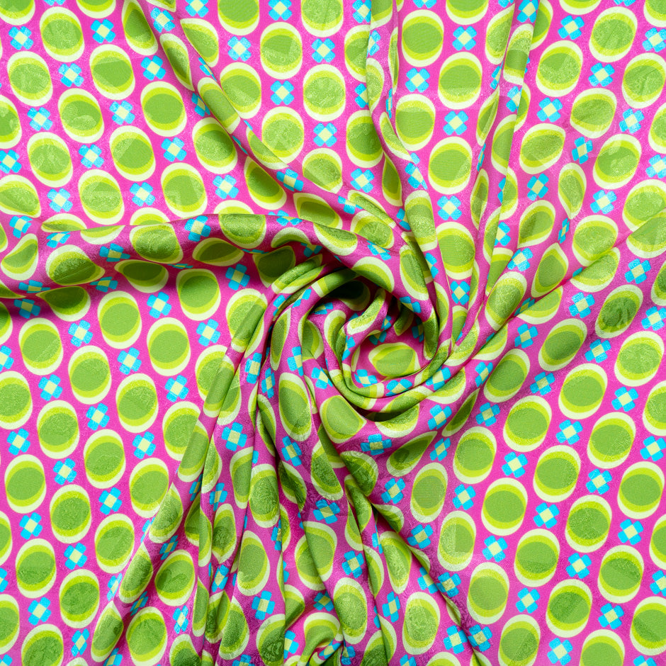 Green Geometric Printed Fuchsia Silk Jacquard