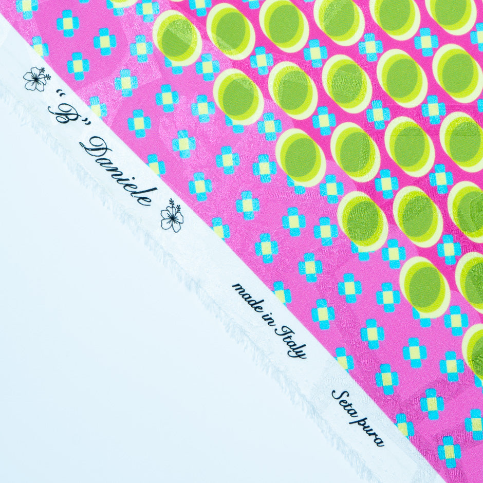 Green Geometric Printed Fuchsia Silk Jacquard