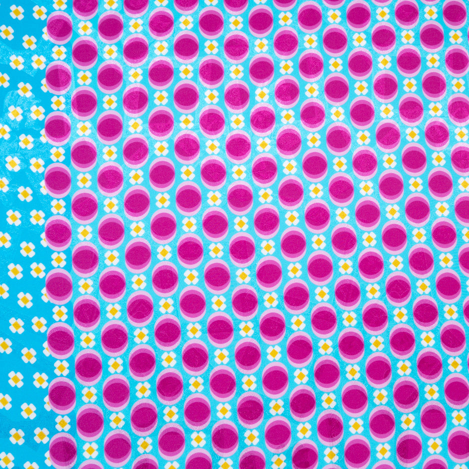 Pink Geometric Printed Blue Silk Jacquard