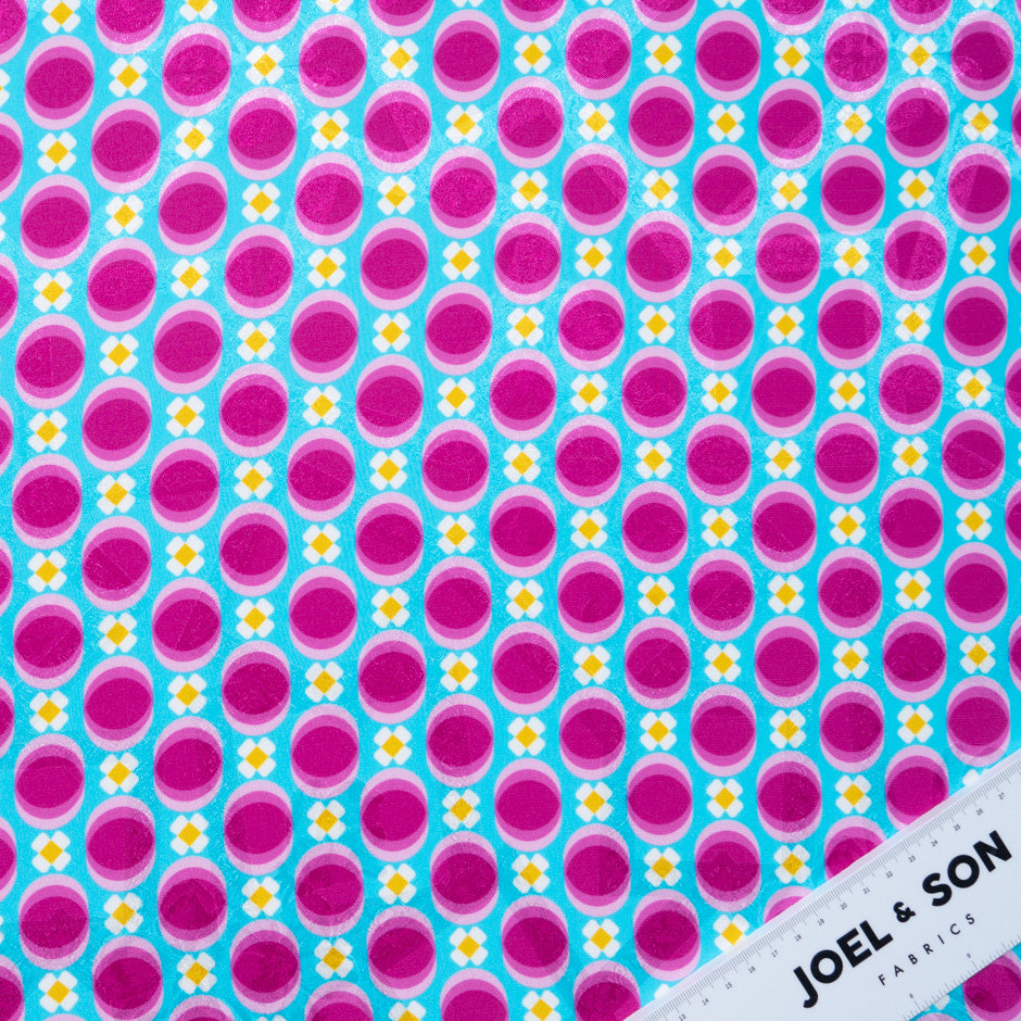 Pink Geometric Printed Blue Silk Jacquard