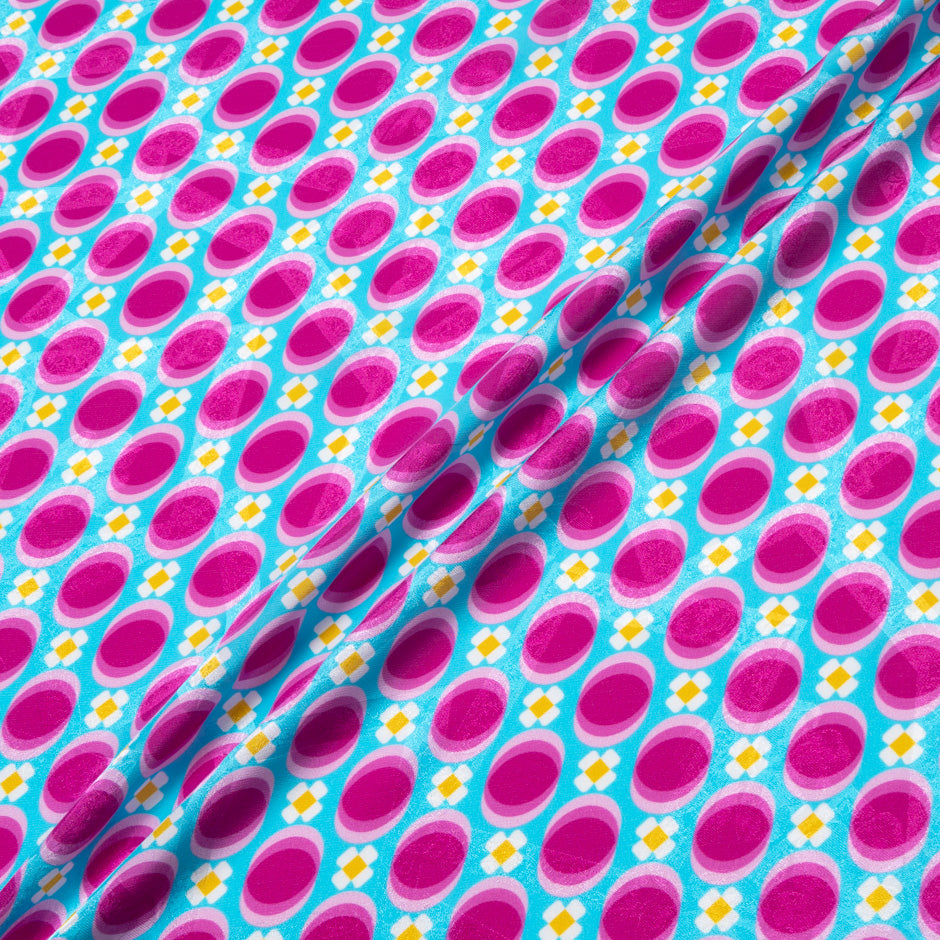 Pink Geometric Printed Blue Silk Jacquard