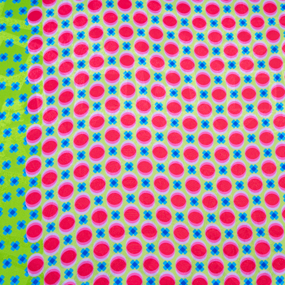 Pink Geometric Printed Green Silk Jacquard